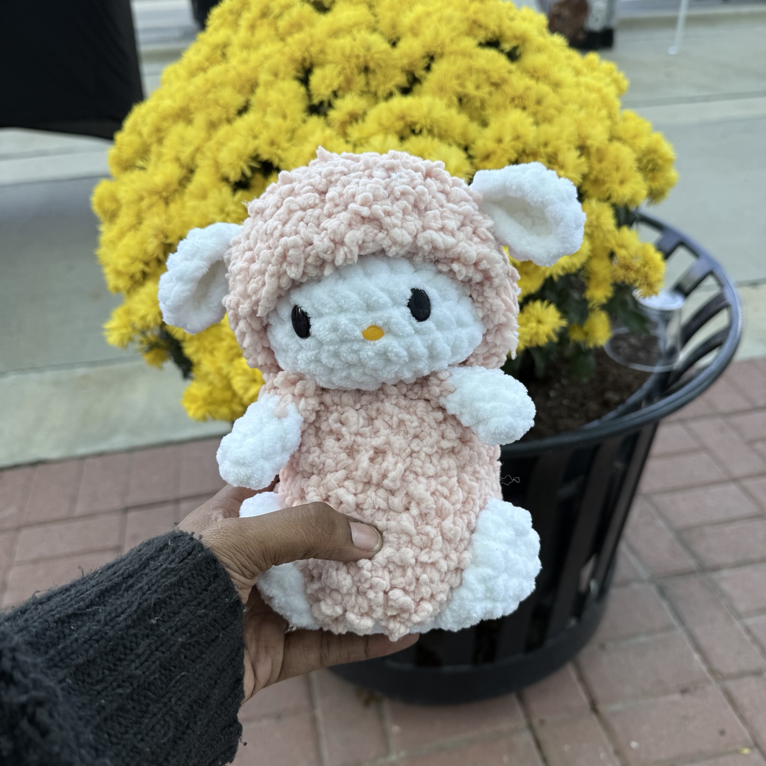 Handmade white and blush pink crochet lamb plush